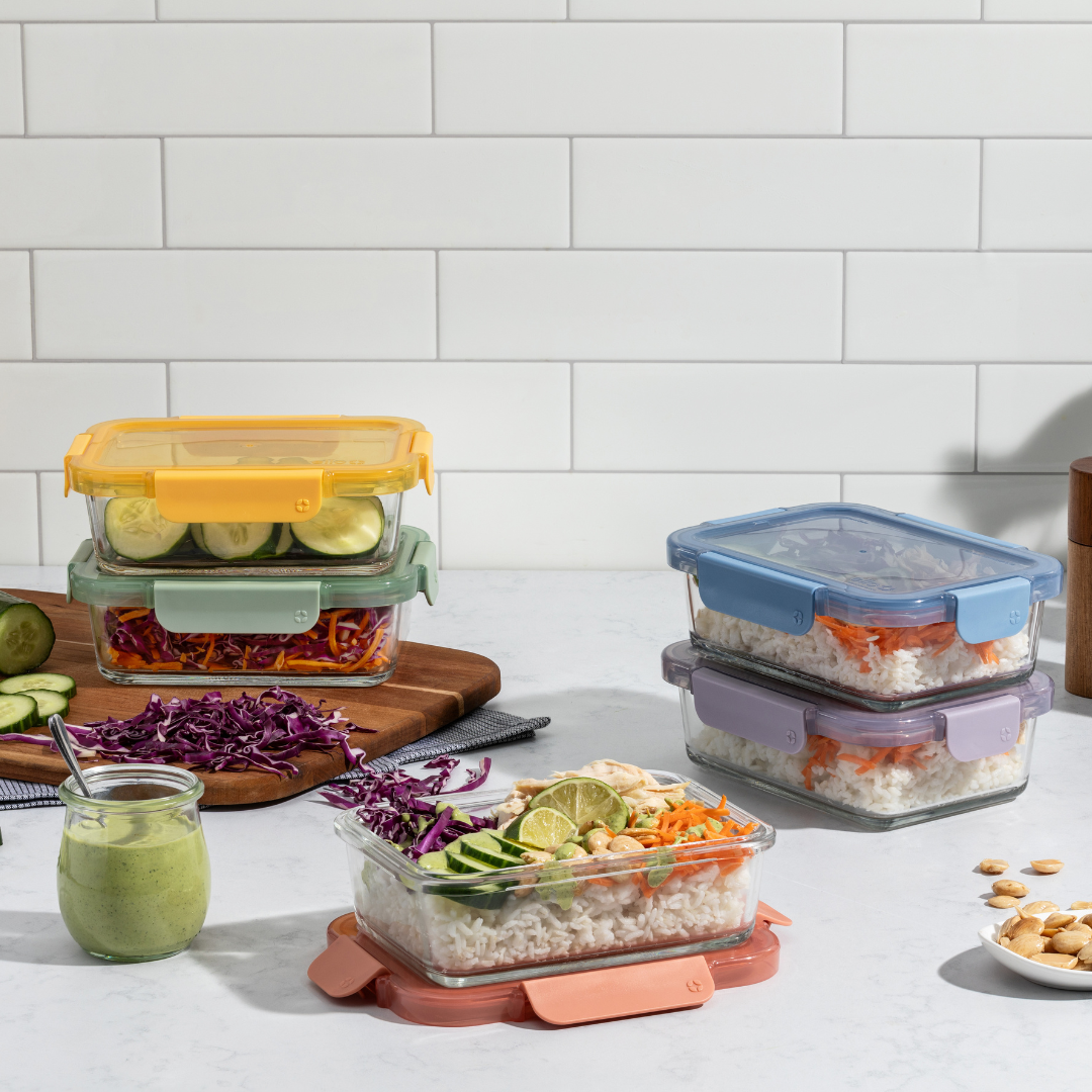 Color Lock® Glass Food Storage, 3.4 Cup Set of 5