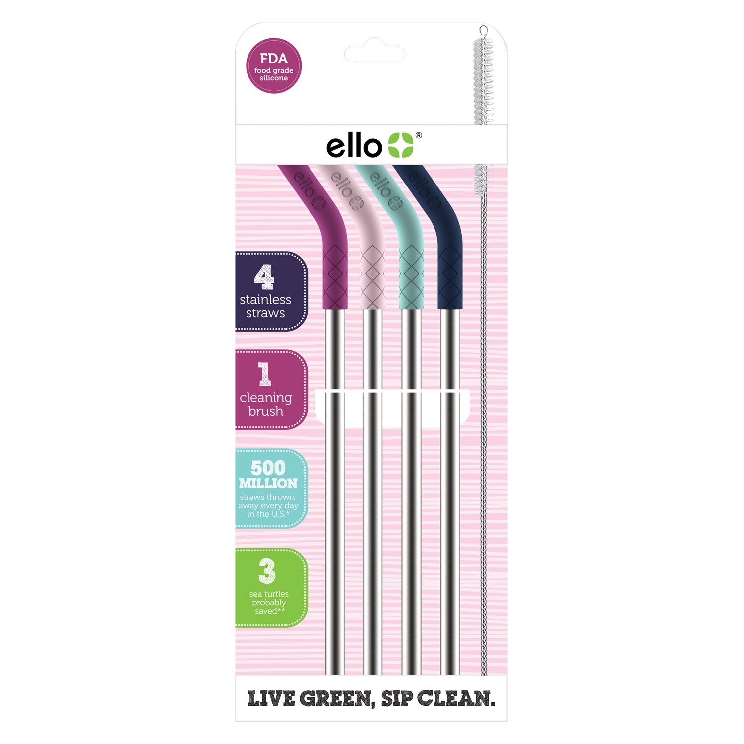 Stainless/Silicone Reusable Straws - Set of 4